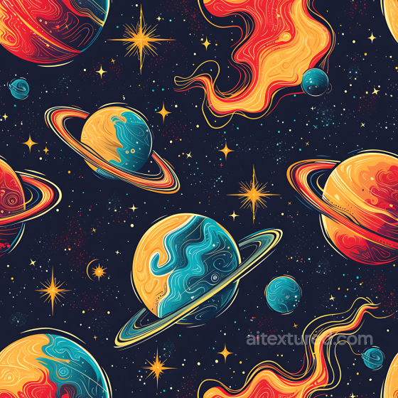 Space Texture Featuring Vibrant Sci-Fi Planets with Rings and Cosmic Flames Star, space, planets texture preview