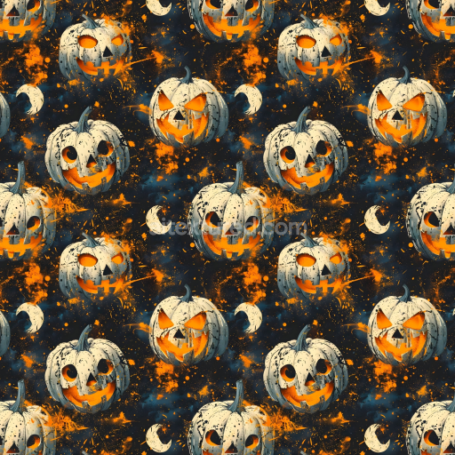 Seamless 3D PBR Watercolor Halloween Pumpkin Texture with Night Sky