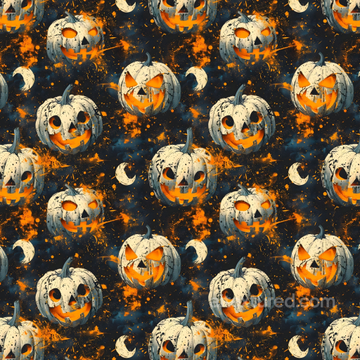 Watercolor Halloween Pumpkin Texture with Night Sky seamless Watercolor Halloween PBR texture