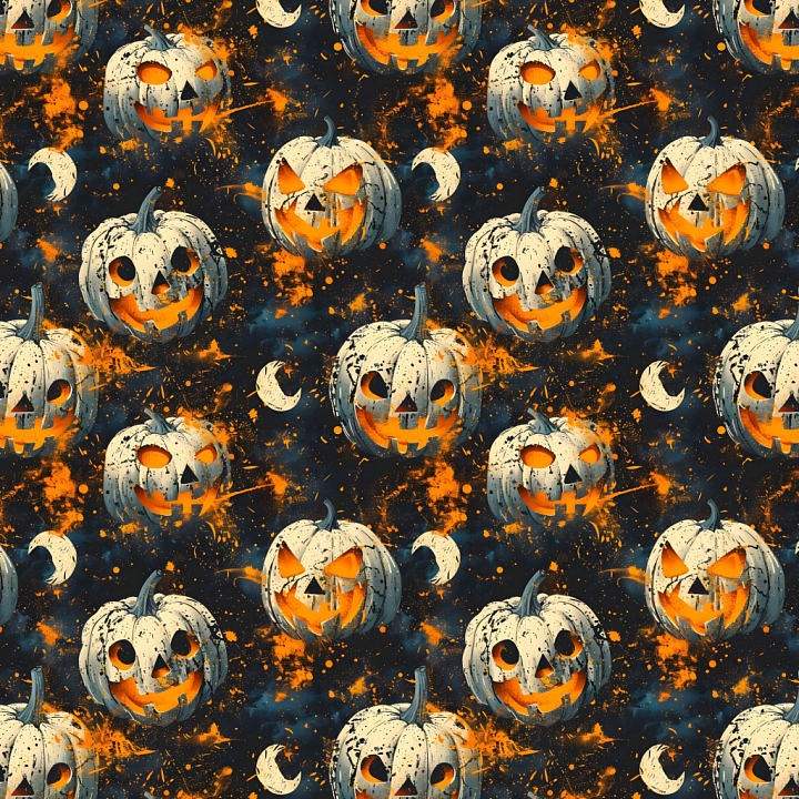 Watercolor Halloween Pumpkin with Night Sky seamless PBR texture preview
