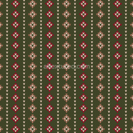 Seamless 3D PBR knitted fabric texture with Christmas floral motifs in green and red