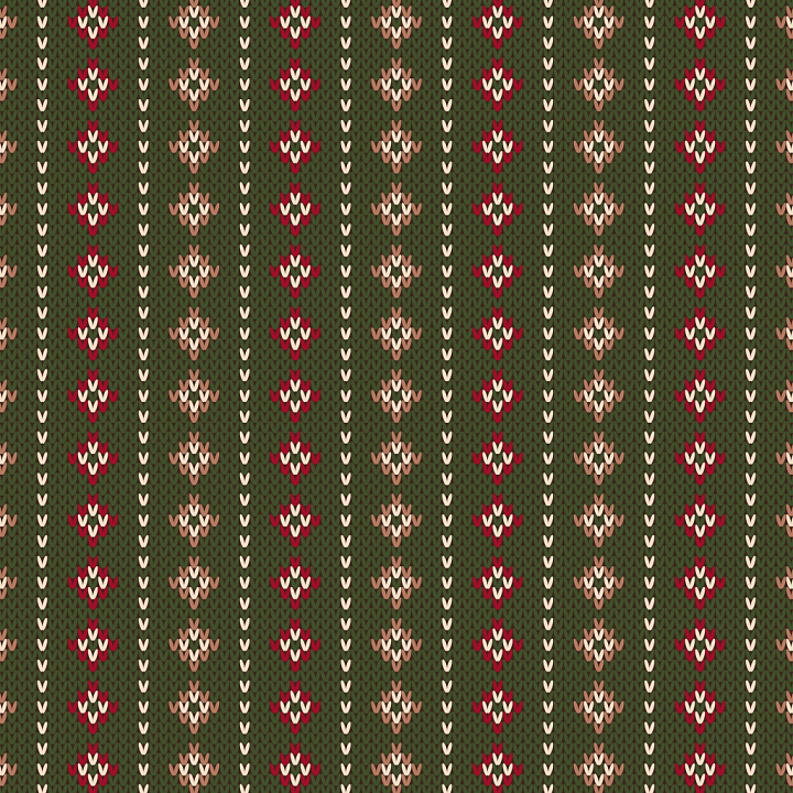Knitted Fabric With Christmas Floral Motifs In Green And Red seamless PBR texture preview