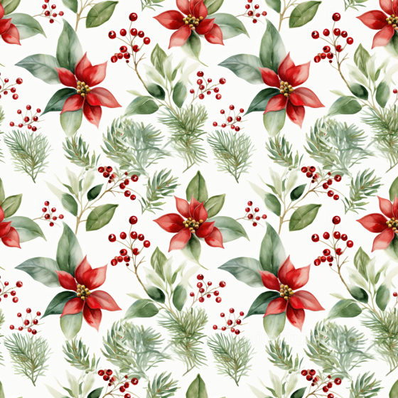 Watercolor Christmas Floral Texture with Red Poinsettias and Greenery Watercolor Christmas texture preview
