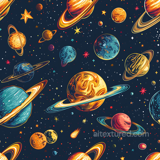 Space Texture Featuring Retro Stylized Planets & Starfield seamless Star, space, planets PBR texture
