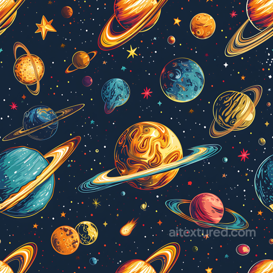 Space Texture Featuring Retro Stylized Planets & Starfield Star, space, planets texture preview