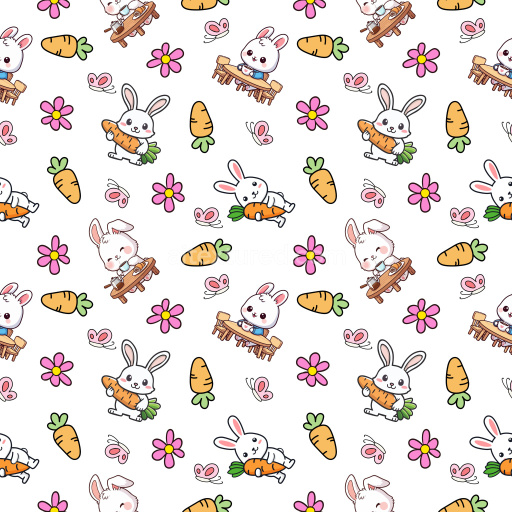 Pattern Bundle - Seamless 3D Pattern PBR Texture Featuring Cute Bunny Motifs with Carrots and Flowers texture preview
