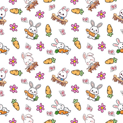 Pattern PBR Texture Featuring Cute Bunny Motifs with Carrots and Flowers seamless Pattern Bundle PBR texture