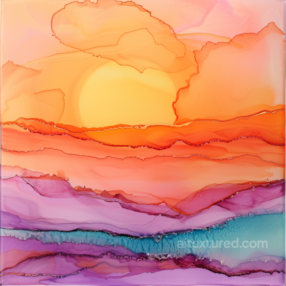 Alcohol Ink PBR Texture Featuring Vibrant Sunset Waves and Fluid Color Transitions Alcohol ink texture preview