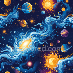 seamless Seamless 3D PBR Texture Featuring Stylized Cosmic Nebula, Planets & Starfield texture 8k free download PBR