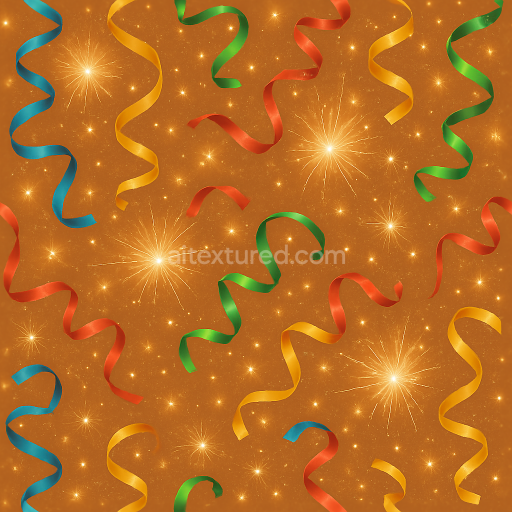 Seamless 3d texture pbr 8k sparkling ribbons and party popper with celebration spark for new year