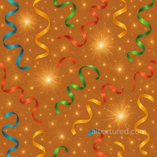 Sparkling Ribbons And Party Popper With Celebration Spark For New Year seamless New Year PBR texture