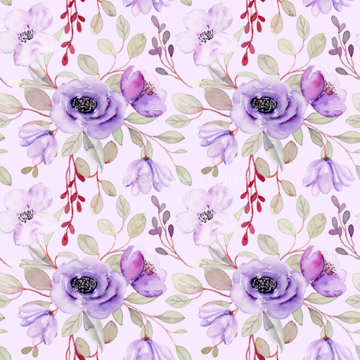 Seamless 3D PBR Purple Flower Watercolor Floral Fabric Texture