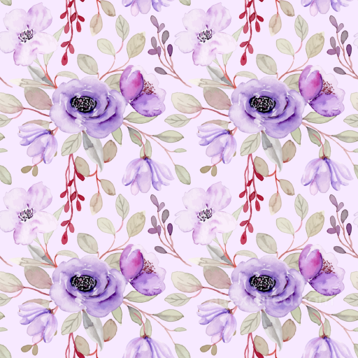 Purple Flower Watercolor Floral Fabric Texture seamless Purple Flower PBR texture