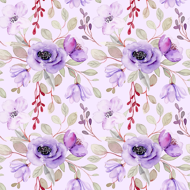 Purple Flower Watercolor Floral Fabric seamless PBR texture preview