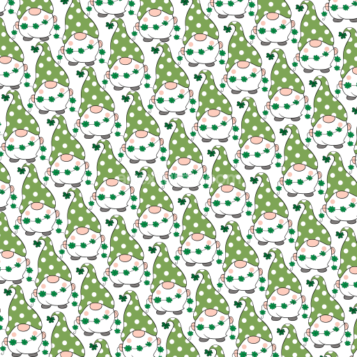 Seamless 3D PBR Texture of Cute St Patrick Gnome with Polka Dot Hat Pattern
