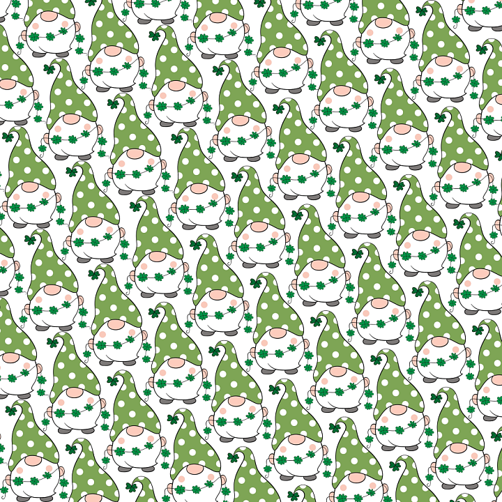 St Patrick Digital Paper Bundle of Cute St Patrick Gnome with Polka Dot… seamless PBR texture preview