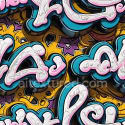 seamless Seamless 3D PBR Texture Featuring Bold Colorful Graffiti Tags on Yellow Background texture 8k free download PBR