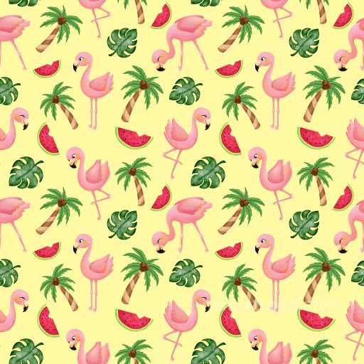 Pattern PBR Texture with Playful Flamingo, Palm Tree & Watermelon Motifs seamless Pattern Bundle PBR texture