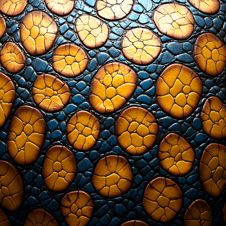 Cracked Reptilian Skin with Vibrant Orange Scales seamless PBR texture preview