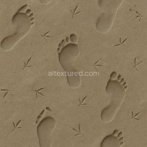 Seamless 8k PBR 3d Texture of Single Bird Footprints on Wet Sand