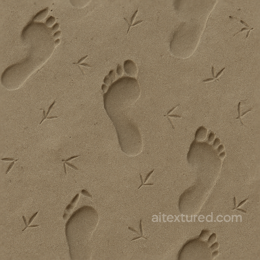 Seamless 8K PBR 3D Texture of Single Bird Footprints on Wet Sand seamless Footprints PBR texture