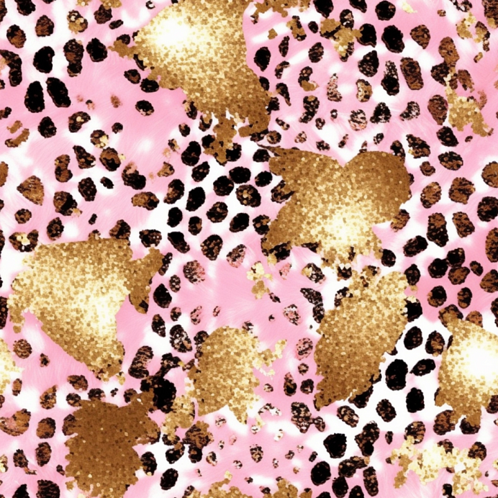 Pink Leopard Print Fabric with Gold Accents seamless PBR texture preview