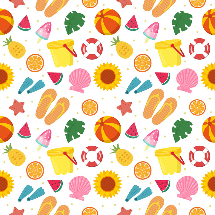Pattern Featuring Bright Summer Icons and Playful Motif seamless PBR texture preview