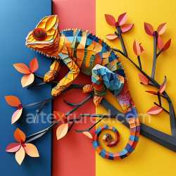 seamless Seamless 3D PBR Texture Featuring Origami-Inspired Chameleon Pattern in Bold Colors texture 8k free download PBR