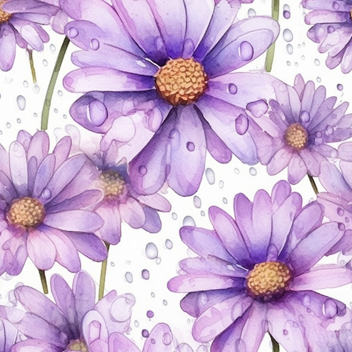 Purple Flower Watercolor with Droplets seamless PBR texture preview
