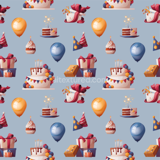 Preview — Seamless 3D PBR Birthday Party Celebration Pattern Texture in Soft Blue