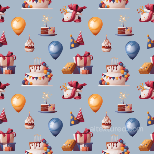 Birthday Party Celebration Pattern Texture in Soft Blue seamless Birthday PBR texture