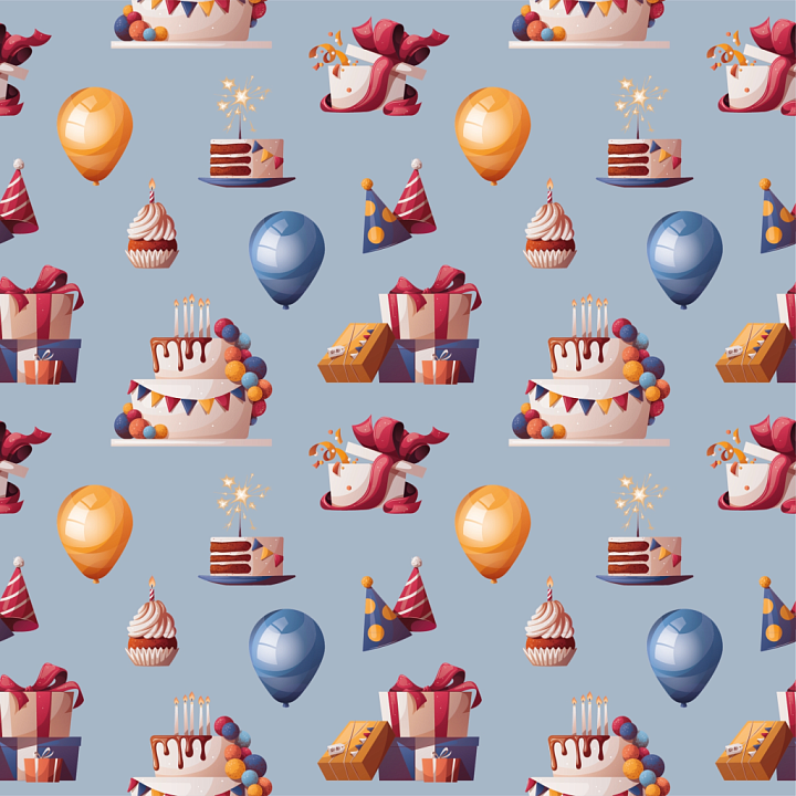 Birthday Party Celebration Pattern in Soft Blue seamless PBR texture preview