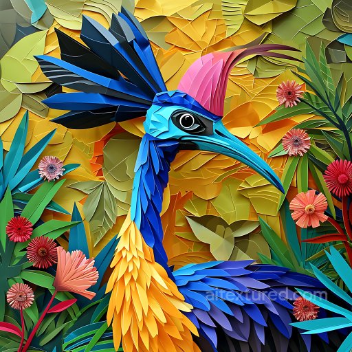 Animal - Seamless 3D PBR Texture of Colorful Origami Cassowary Feathers and Leaves texture preview