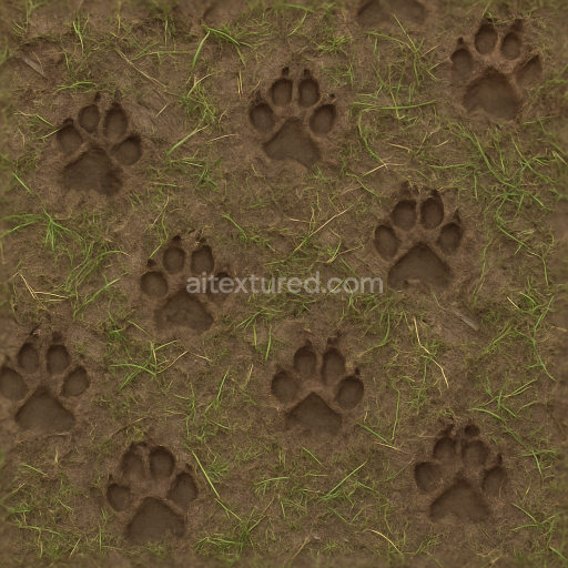 Seamless 3d texture pbr 8k grass crushed by animal tracks on damp earth