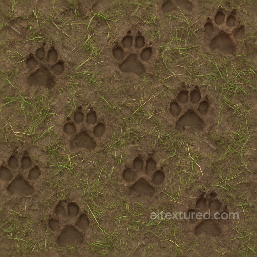 Grass Crushed By Animal Tracks On Damp Earth seamless Footprints PBR texture