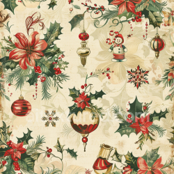 seamless Seamless 3D PBR Texture of Vintage Christmas Floral and Ornament Pattern texture 8k free download PBR