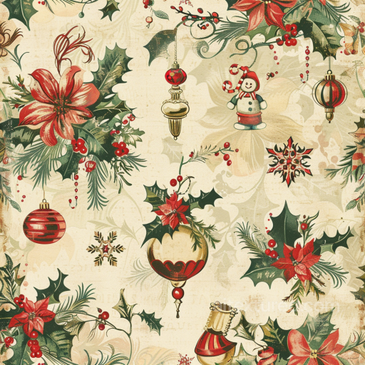 Featuring Vintage Christmas Floral and Ornament Pattern seamless All Christmas Digital paper PBR texture