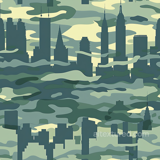 Urban Skyline Camouflage PBR Texture with Cityscape Silhouettes and Organic Camo Shapes seamless Color Camouflage PBR texture