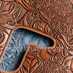 seamless Seamless 3D Embossed Tooled Brown Leather PBR Texture with Intricate Floral Patterns texture 8k free download PBR