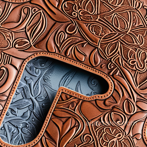 Embossed Tooled Brown Leather PBR Texture with Intricate Floral Patterns seamless Leather PBR texture
