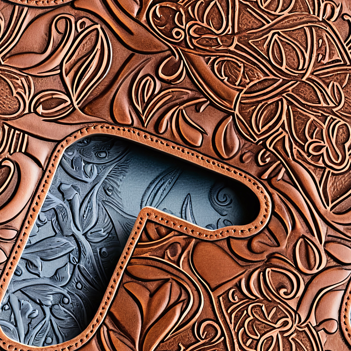 Embossed Tooled Brown Leather with Intricate Floral Patterns seamless PBR texture preview