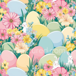 seamless Seamless 3D PBR Texture of Pastel Easter Eggs with Spring Flowers and Cute Bunnies texture 8k free download PBR