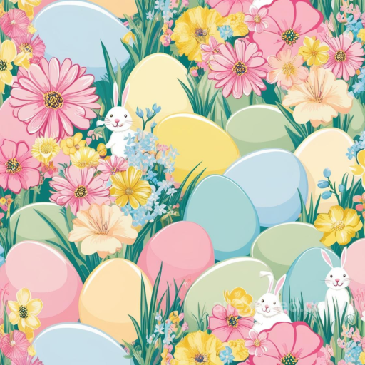 All Easter Digital paper Texture of Pastel Easter Eggs with Spring Flowers and Cute Bunni… seamless All Easter Digital paper PBR texture