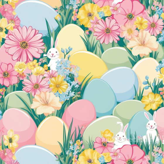 All Easter Digital paper Texture of Pastel Easter Eggs with Spring Flowers and Cute Bunni… All Easter Digital paper texture preview