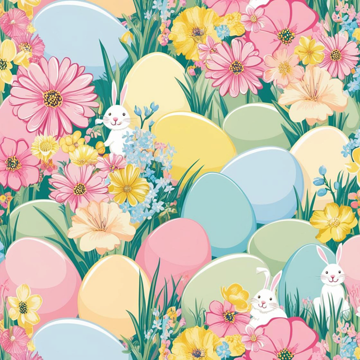 All Easter Digital paper of Pastel Easter Eggs with Spring Flowers and… seamless PBR texture preview