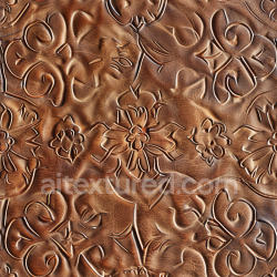 seamless Seamless 3D Embossed Brown Leather PBR Texture with Floral and Swirl Patterns texture 8k free download PBR