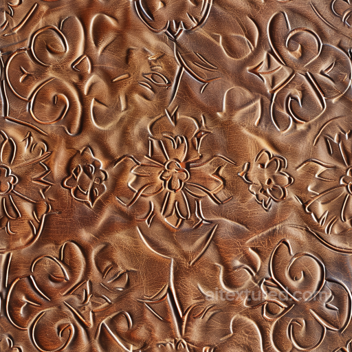 Embossed Brown Leather PBR Texture with Floral and Swirl Patterns seamless Leather PBR texture