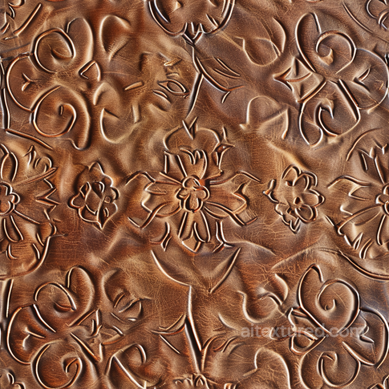 Embossed Brown Leather PBR Texture with Floral and Swirl Patterns Leather texture preview