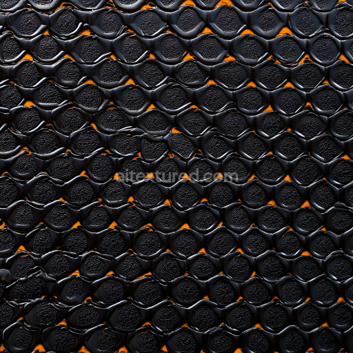 Seamless 3D PBR texture of black reptilian skin with detailed scales and orange highlights