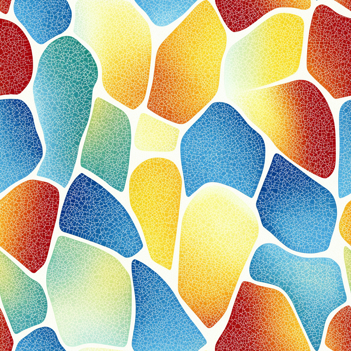 Mosaic with Colorful Cracked Glass Effect on Irregular Tiles seamless PBR texture preview